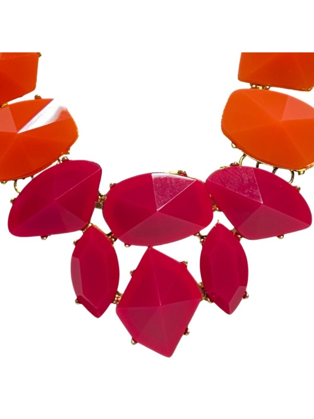 Gold Tone Pink and Peach Bib Necklace (6365) - Picture 4 of 8
